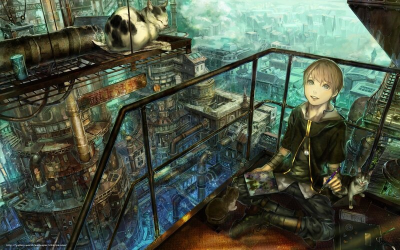 Artist in a steampunk city