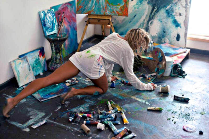 Artist on Floor Painting