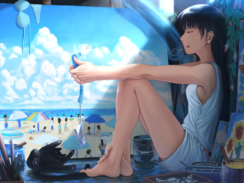 Artist painting a beach scene