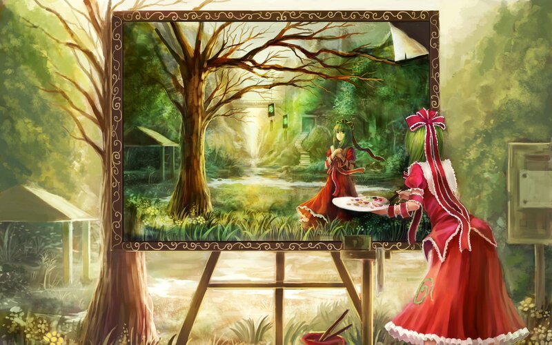 artist painting a forest scene