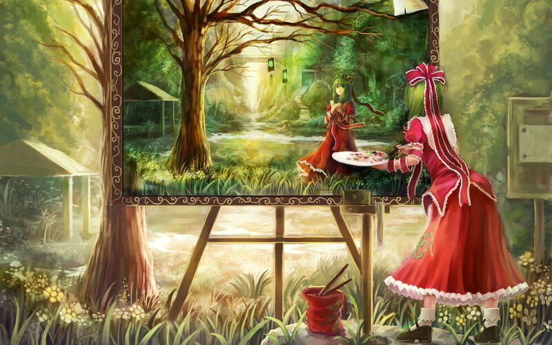 artist painting a forest scene