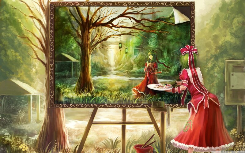 artist painting a forest scene