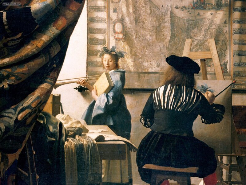 Artist painting a musician