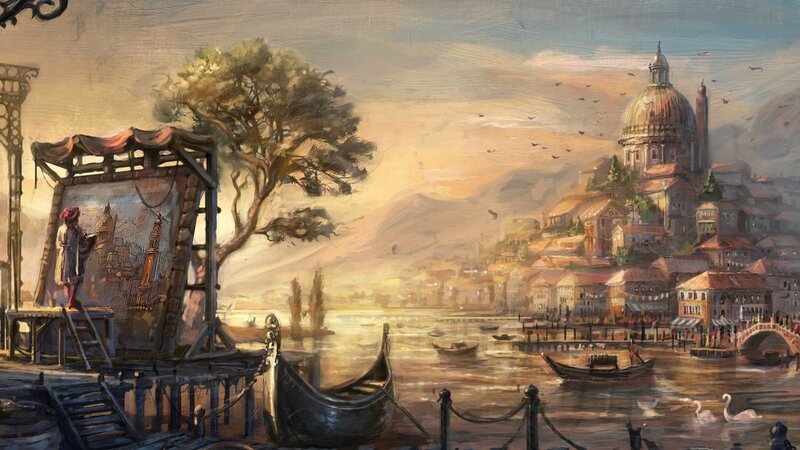 Artist Painting Cityscape — Gold