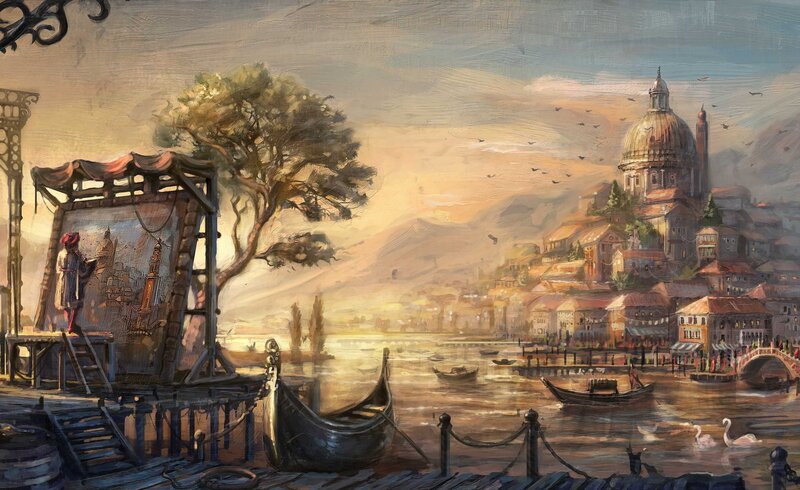 Artist Painting Cityscape — Golden