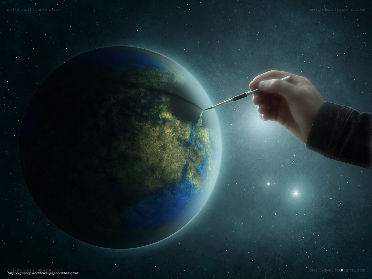 Artist painting Earth from space