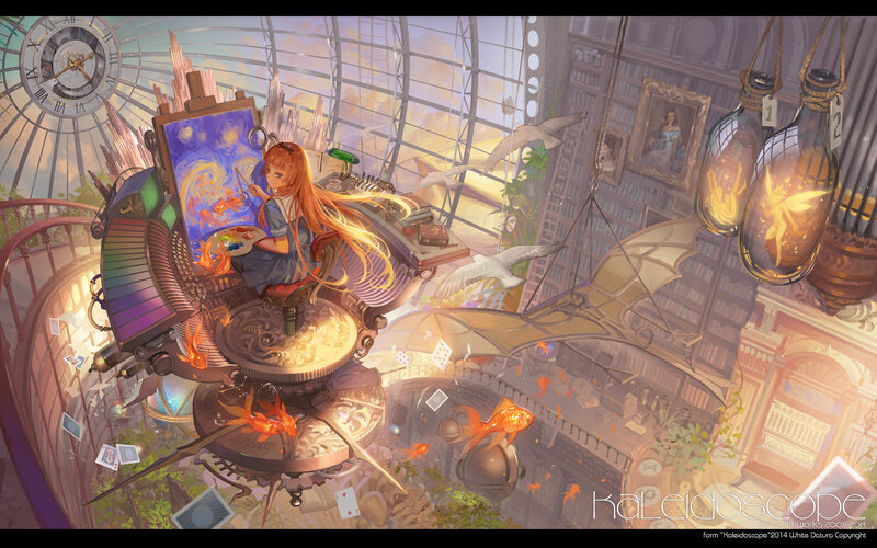Artist Painting in a Library