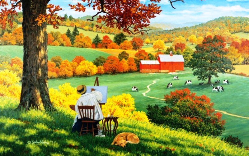 Artist Painting Landscape — Green, Serene