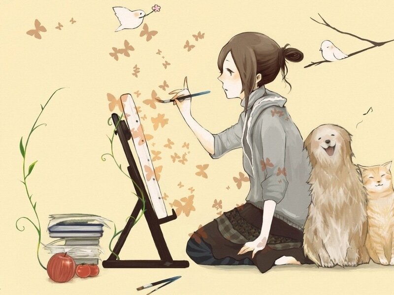 Artist Painting on Canvas — Beige