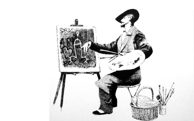 Artist Painting on Canvas — Black