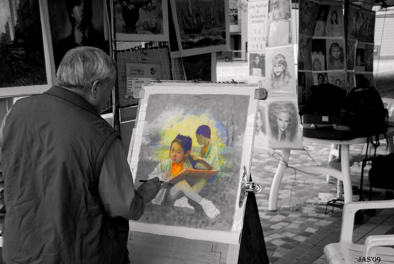 Artist Painting on Easel