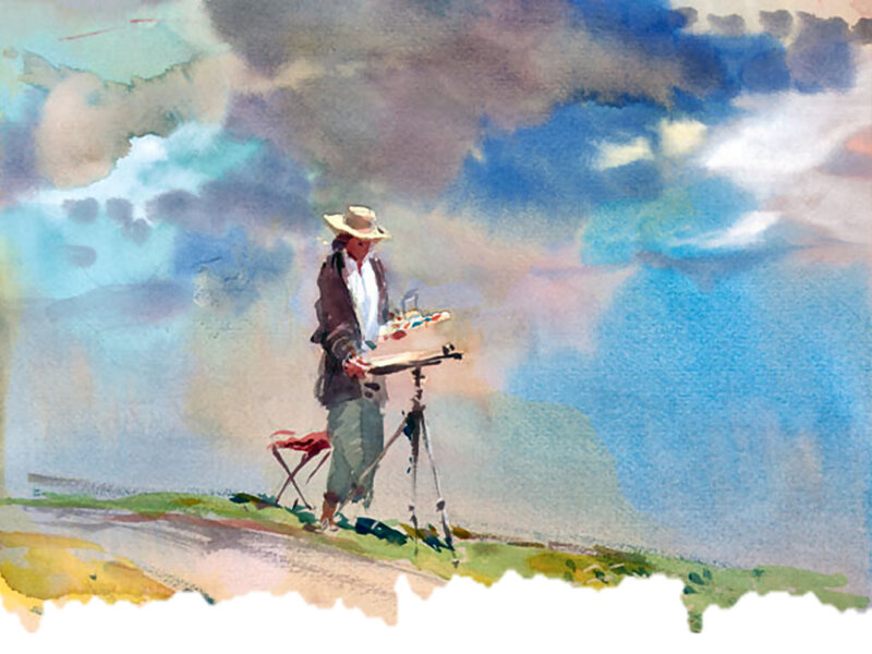 Artist Painting Outdoors — Blue
