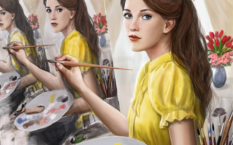 Artist Painting Self-portrait — Yellow