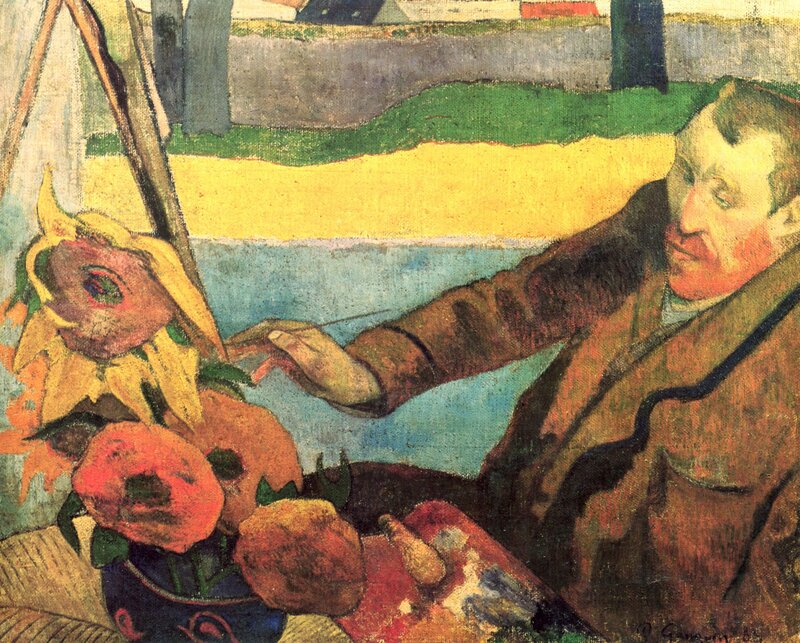 Artist painting sunflowers