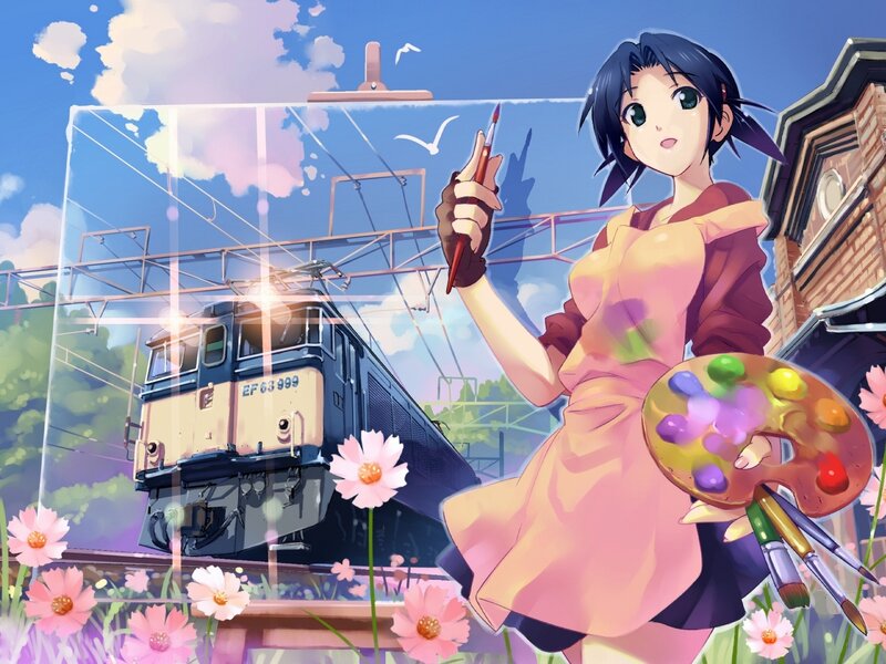 artist painting train scene