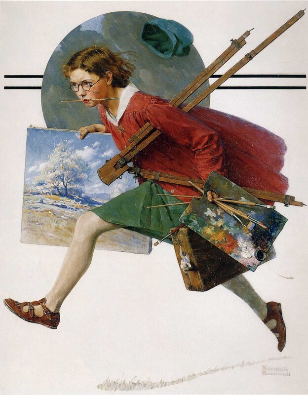 Artist Running with Supplies