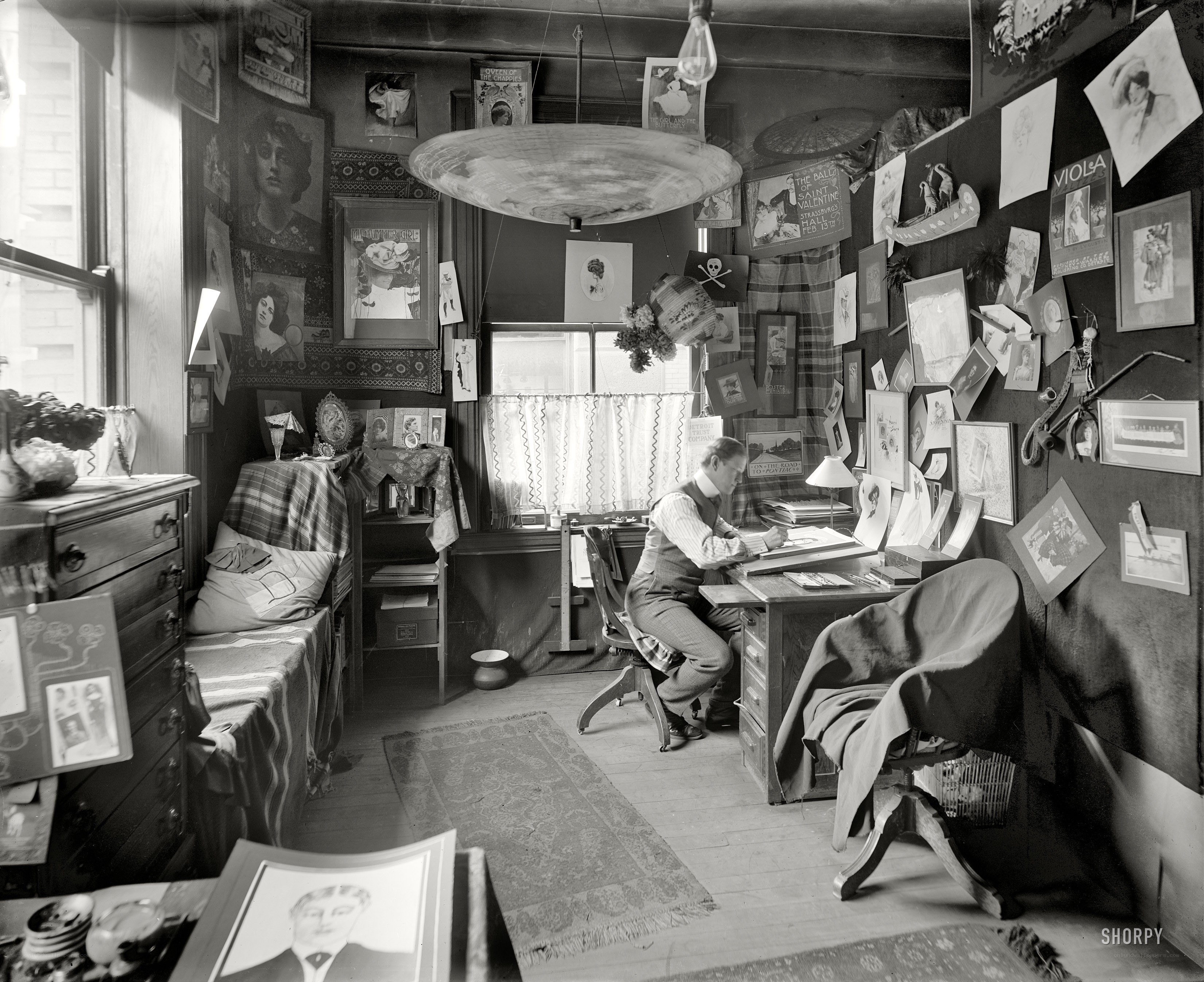 Artist's studio with drawings