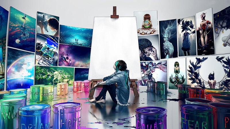 Artist Sitting on Floor