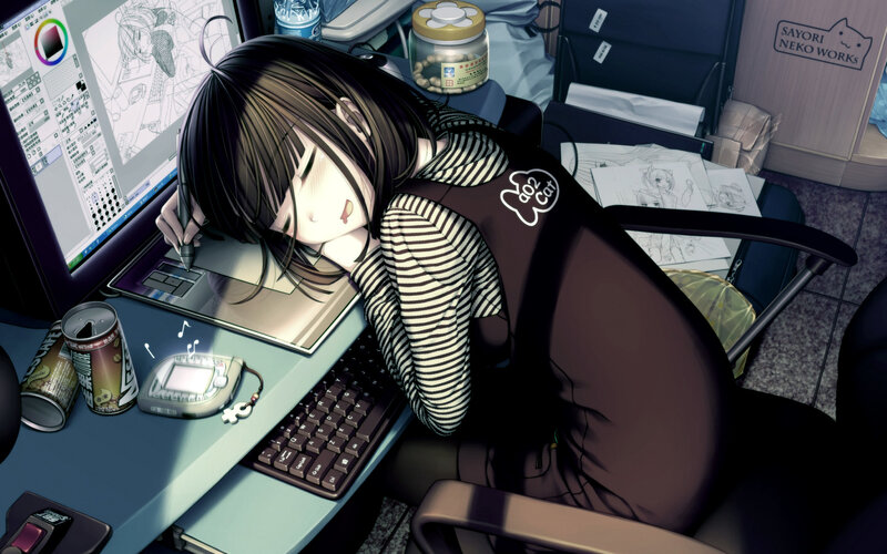 artist sleeping at desk