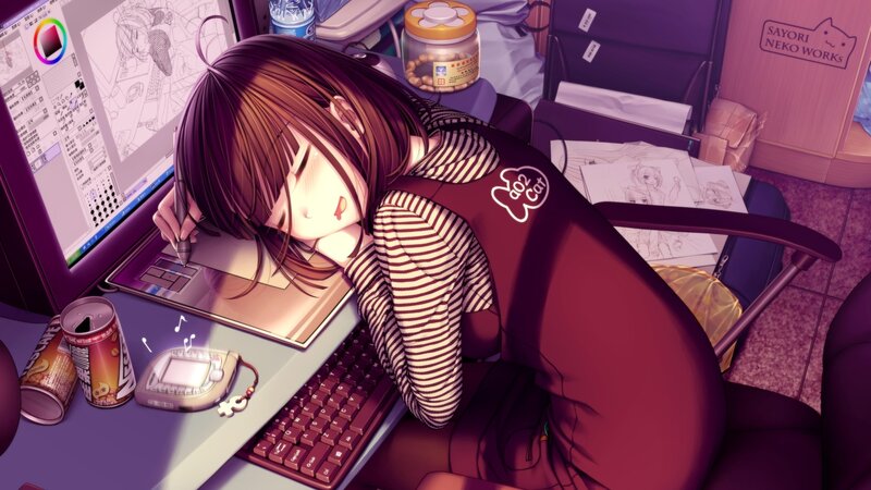 artist sleeping at desk