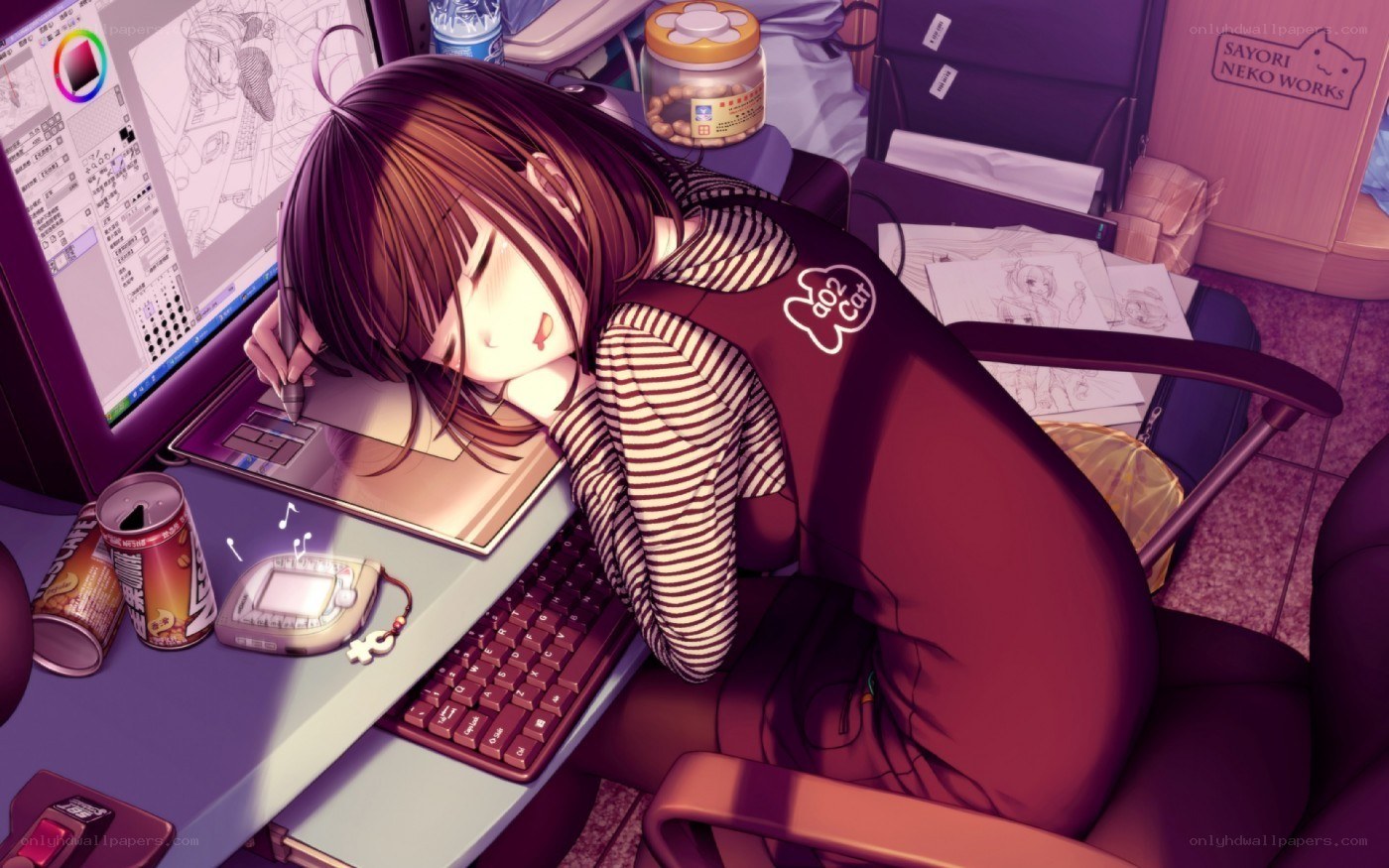 artist sleeping at desk