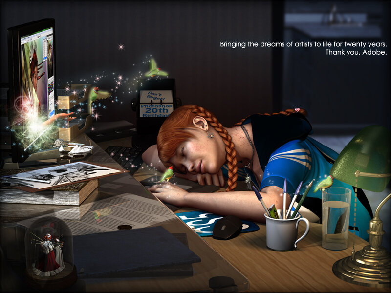 Artist Sleeping at Desk — Blue