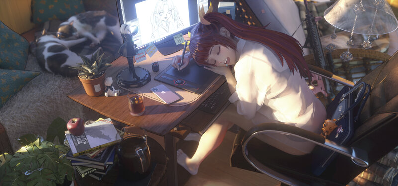 Artist Sleeping at Desk — Brown