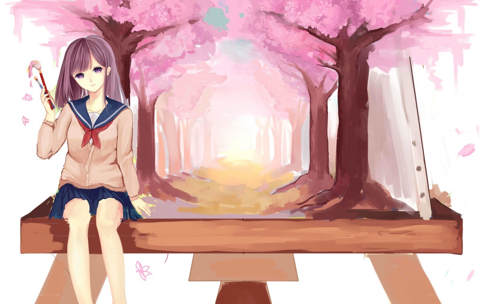 artist under cherry blossoms