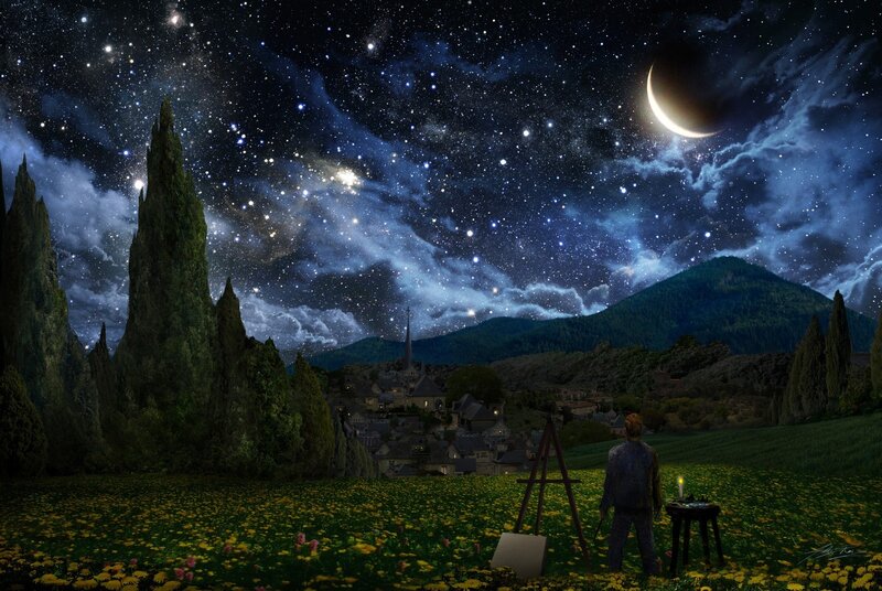 Artist under starry sky