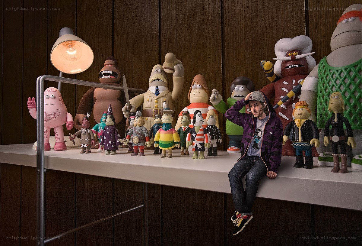 Artist with animated figurines