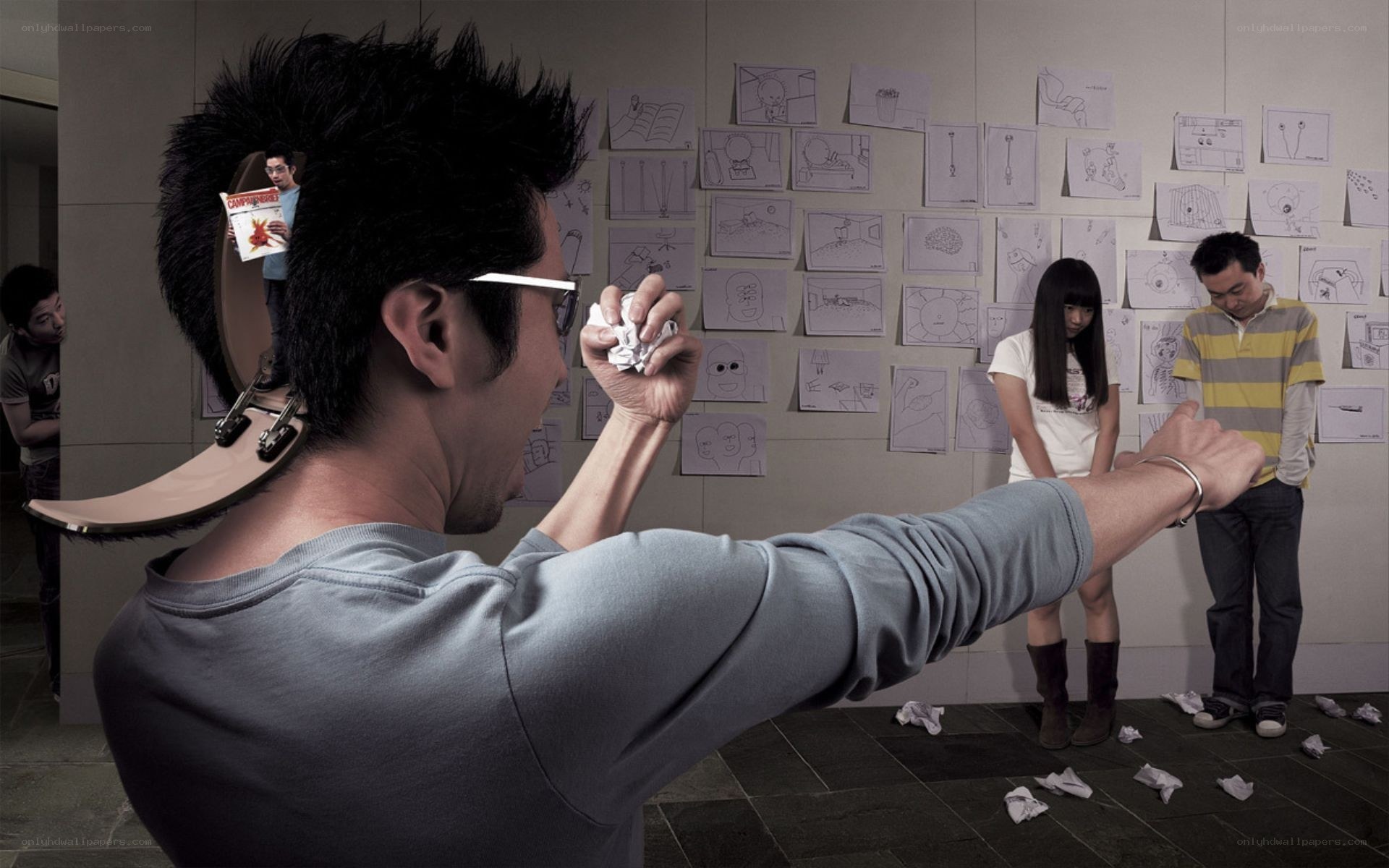 Artist with crumpled paper