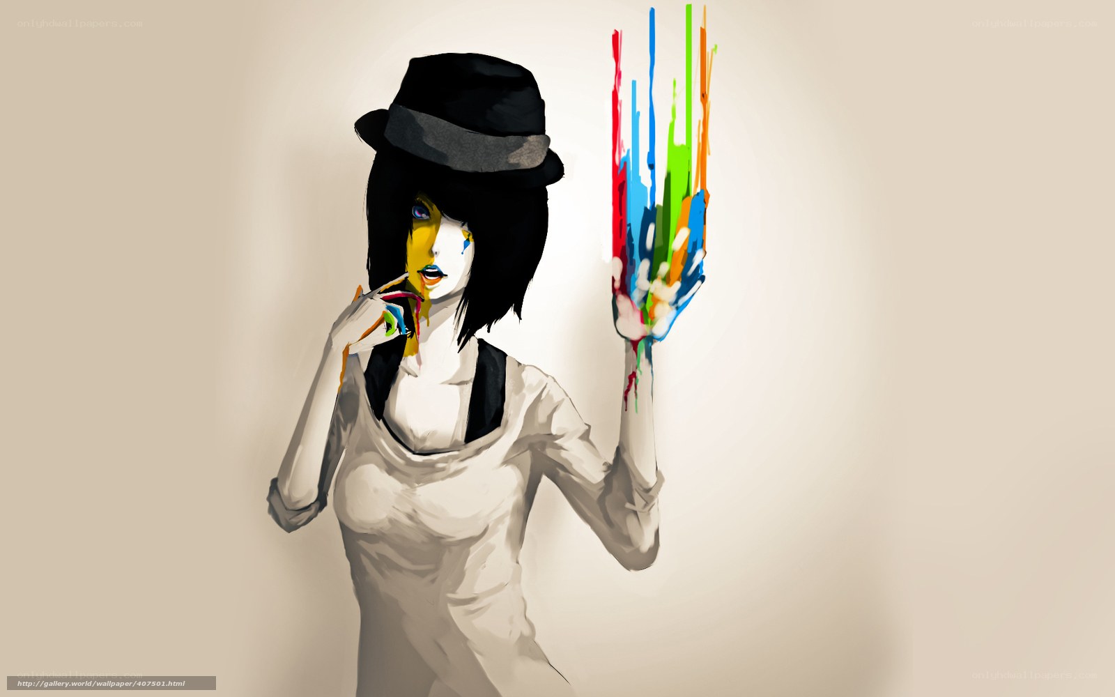 artist with paint-covered hand