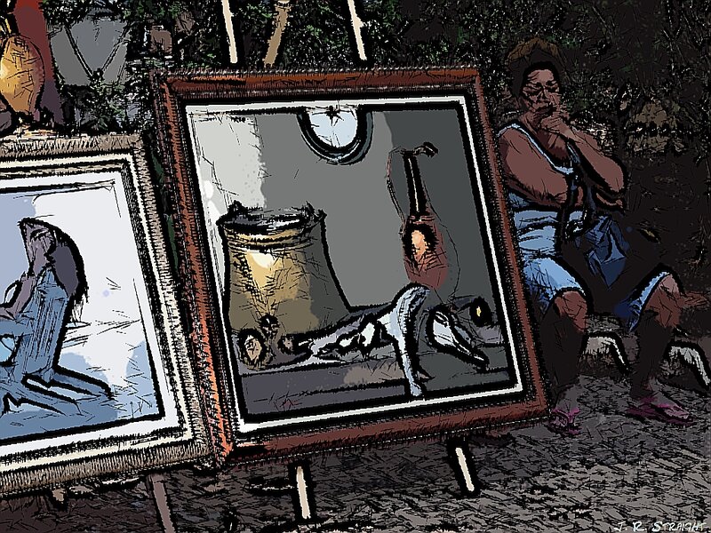 Artist with Paintings