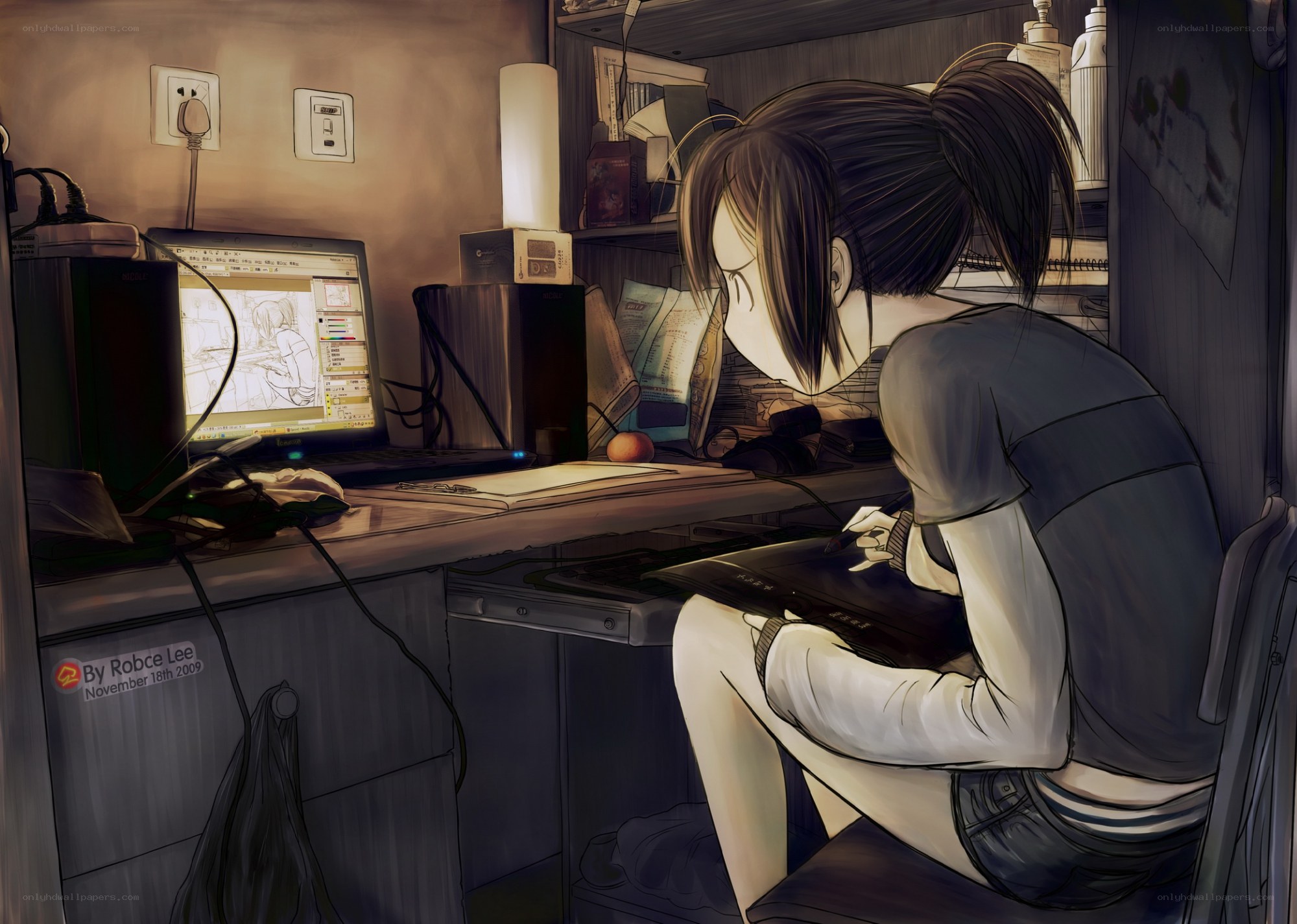 artist working at desk