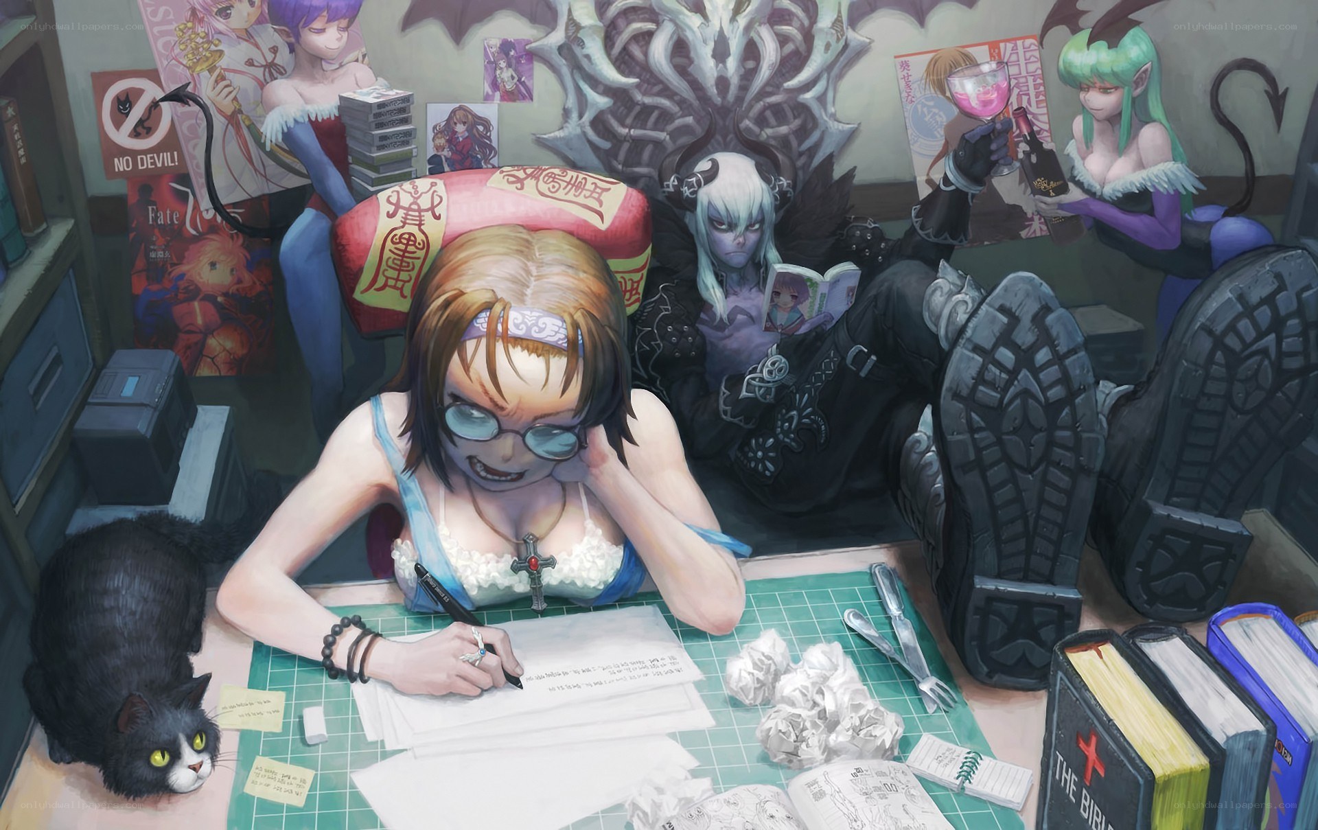 Artist working in a cluttered room