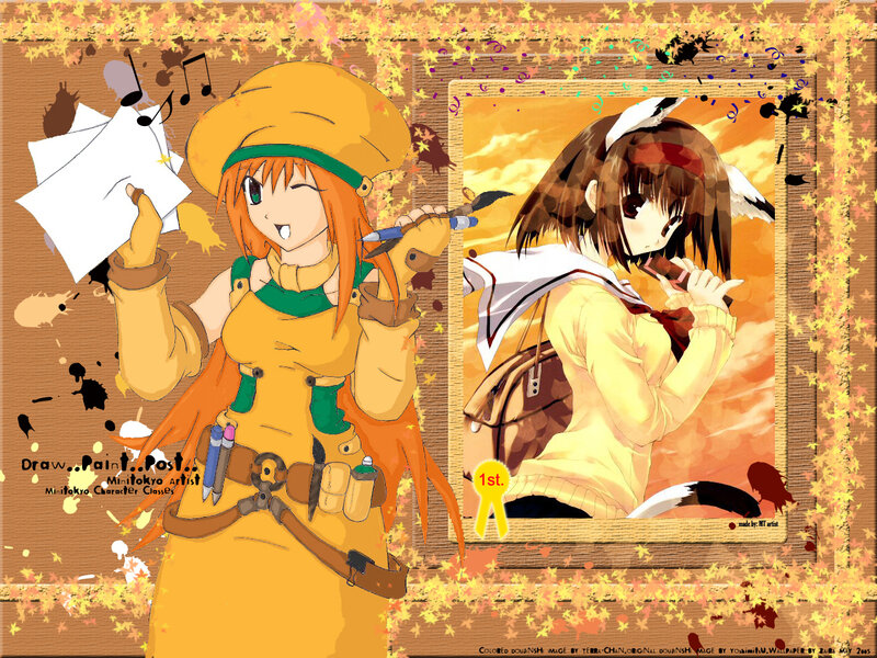 Artistic anime characters with autumn theme