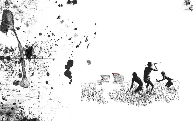 Artistic black and white illustration