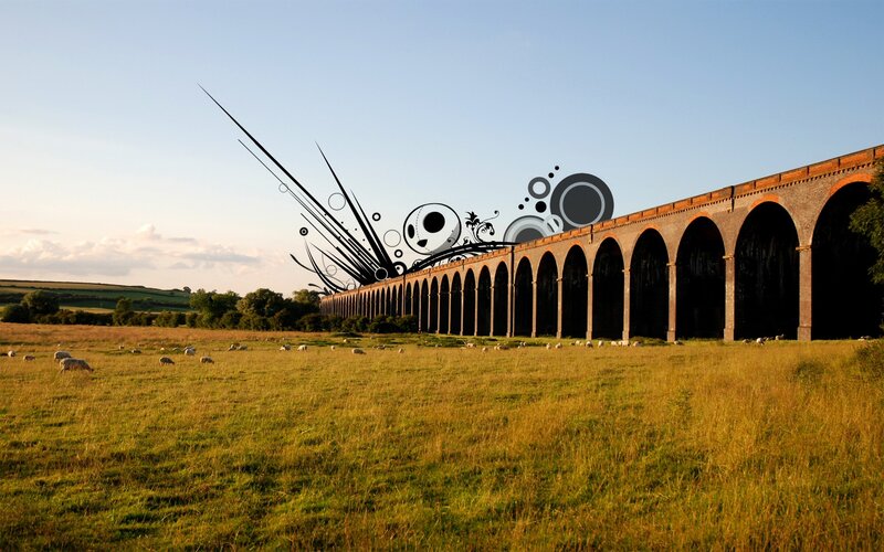 Artistic bridge in a pastoral landscape