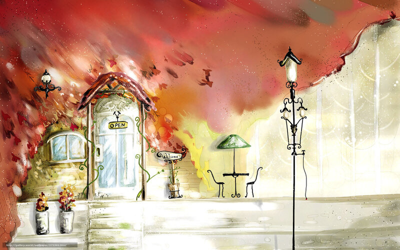 Artistic cafe scene at sunset