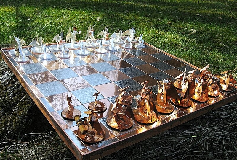 artistic chess set outdoors