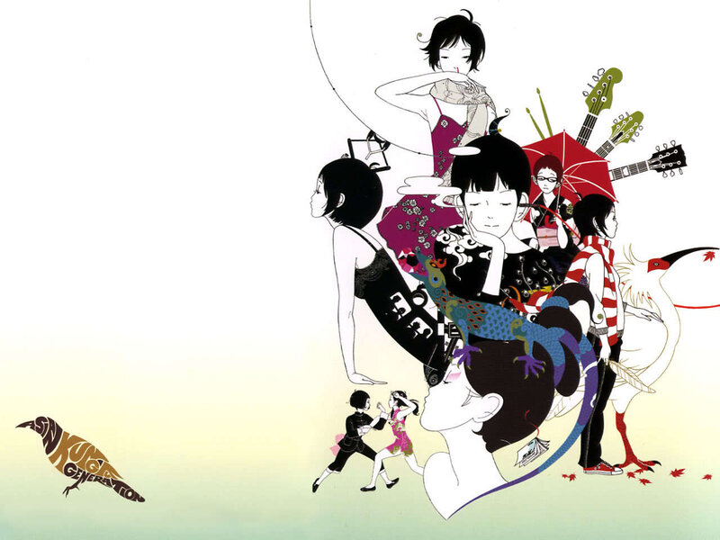 Artistic collage of characters and symbols