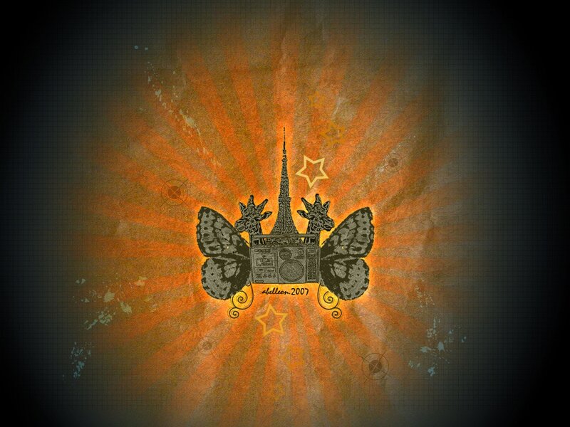 artistic collage with butterfly and tower