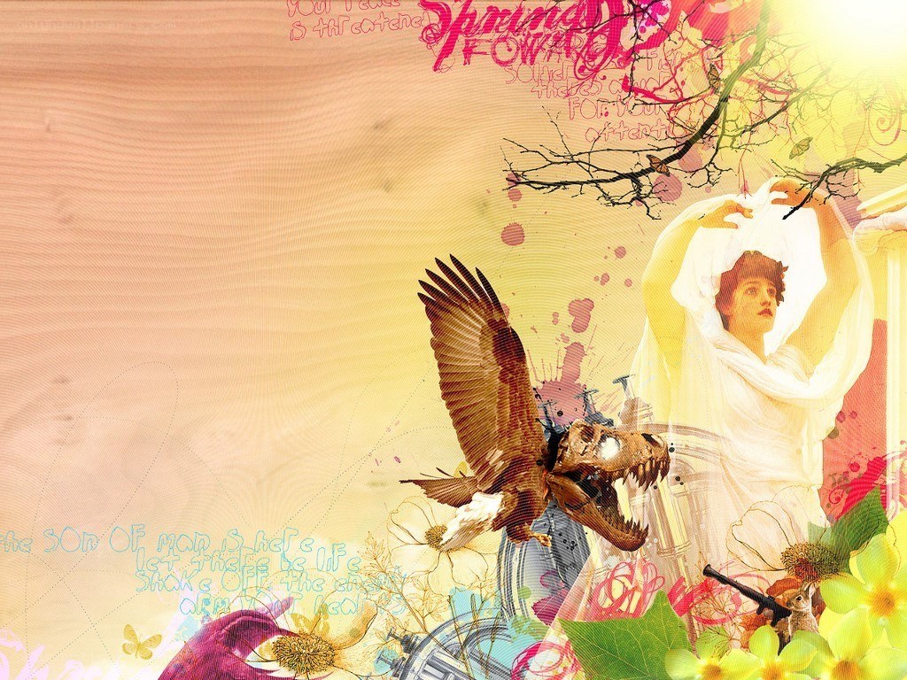 artistic collage with eagle and figure
