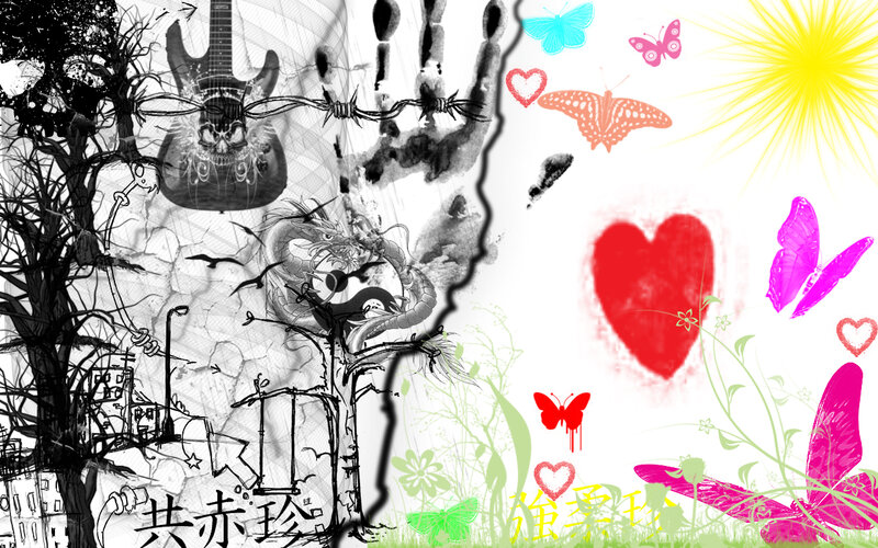 artistic collage with guitar and nature