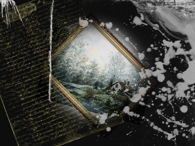 Artistic collage with landscape painting