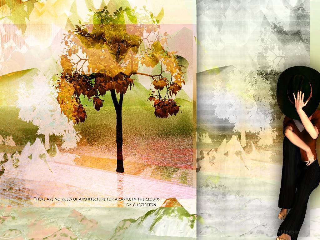 Artistic collage with tree and person