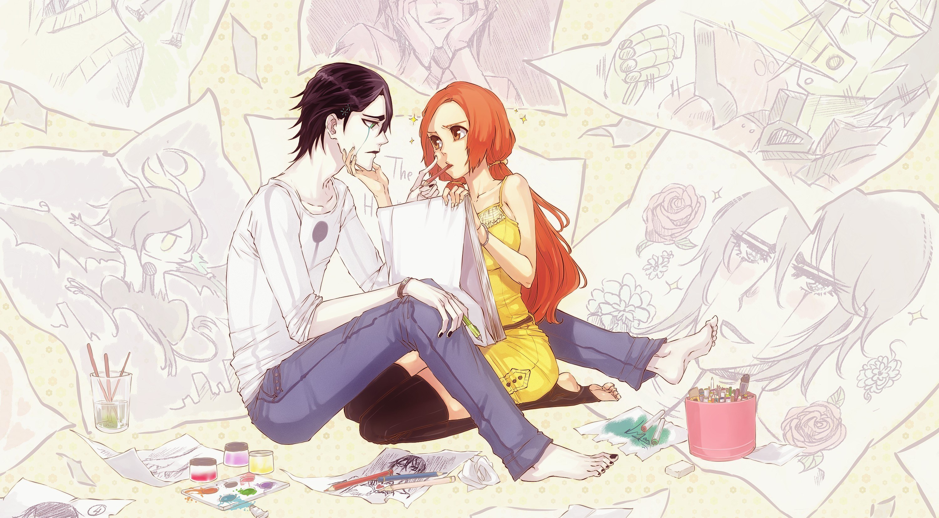 Artistic couple drawing together