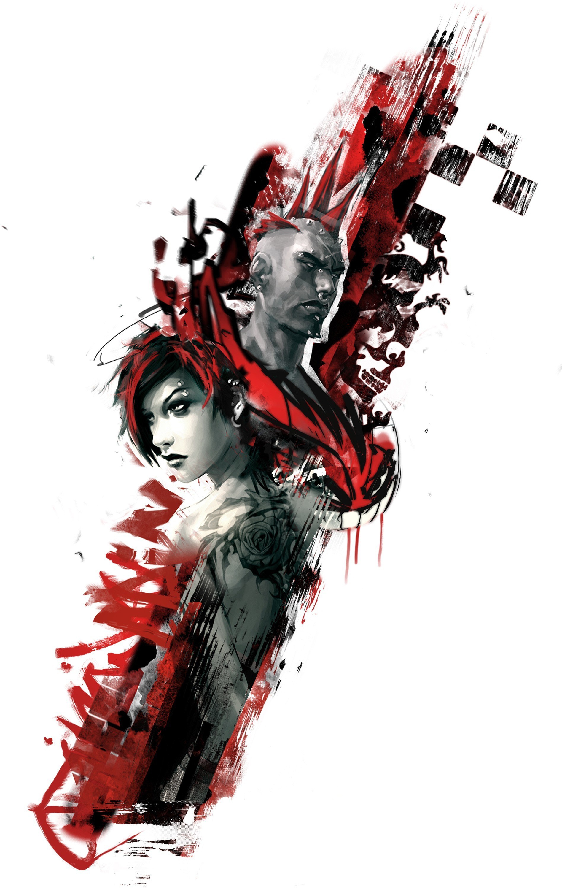 Artistic duo with red and black splashes