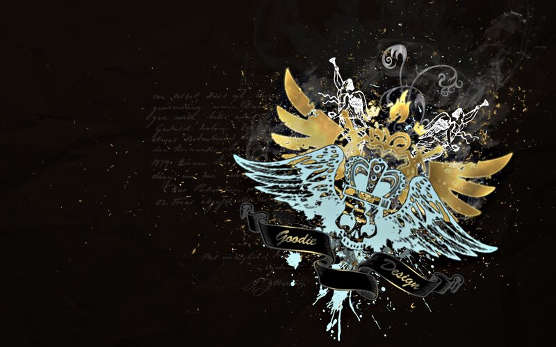 artistic emblem with wings and crown