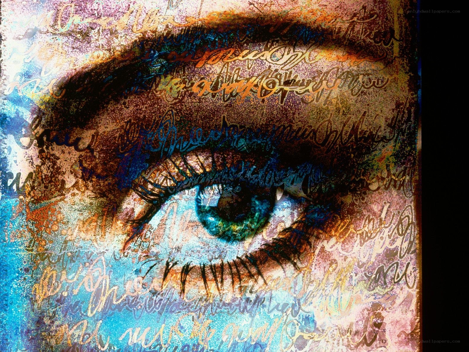 artistic eye with script overlay